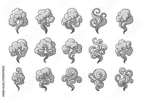 Collection of Stylized Cartoon Smoke and Steam Illustrations.