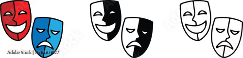 set theatre mask icon comedy drama art logo design 