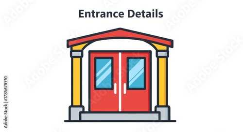 Illustration of a school building in front of mountains with education icons.