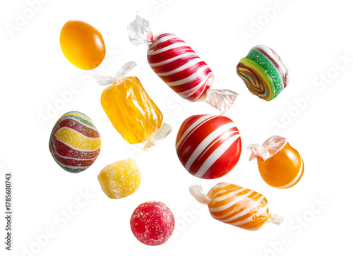 Colorful Candies Floating isolated on transparent background