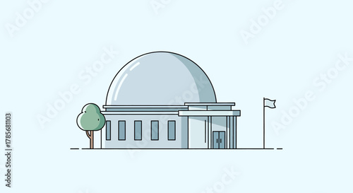 A flat vector illustration of a domed public building with a tree and flagpole.