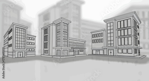 Illustration of a school building in front of mountains with education icons.