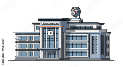 Architectural vector illustration of a modern institutional building, such as a school or city hall, isolated on a white background.