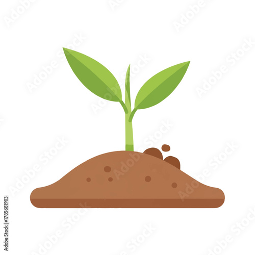 A green seedling sprouts from a mound of brown soil