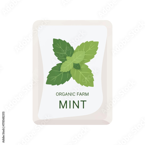 A label with a sprig of mint and the words ORGANIC FARM MINT