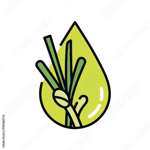 A lime green drop with stalks of green grass inside