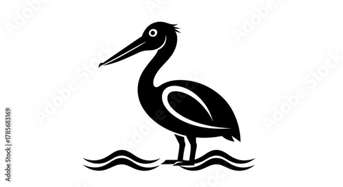 Pelican vector illustration seabird icon shorebird black and white
