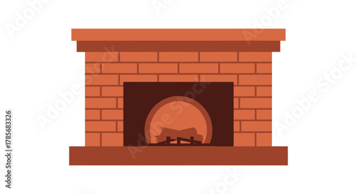 Cozy brick fireplace with glowing logs and warm flames, perfect for winter evenings and creating a comforting atmosphere