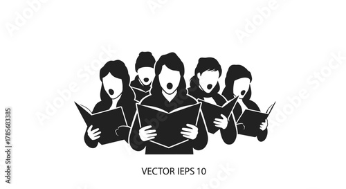 Harmonious voices unite in a captivating choir performance, reading from open songbooks in a moment of shared musical expression