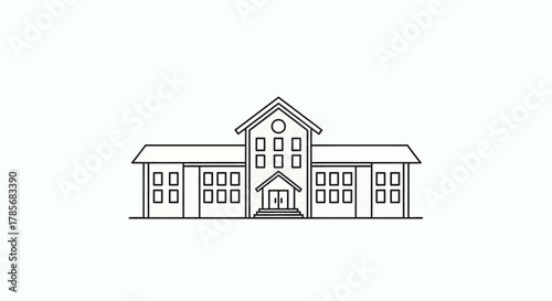 Illustration of a school building with a symmetrical design.