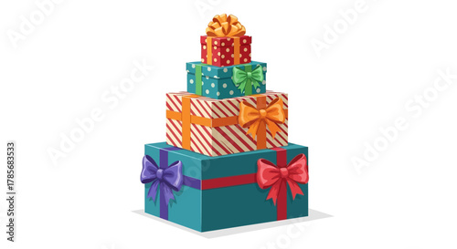 Joyful stacked gift boxes create vibrant celebration scenes for holidays, birthdays, and special occasions, sparking excitement and delight.