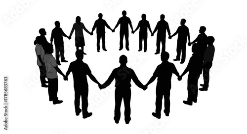 Teamwork circle people holding hands silhouette community support