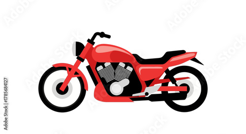 Illustration of a red motorcycle with black wheels on a white background.