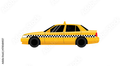 Yellow taxi cab with checkered stripe illustration.