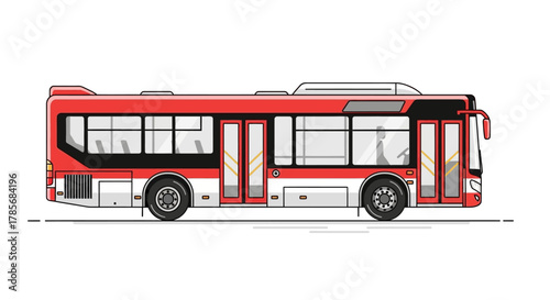 Red and white city bus illustration on a white background.