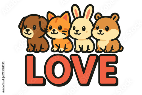 Cute animal characters celebrating love in a cheerful and colorful design for everyone to enjoy together