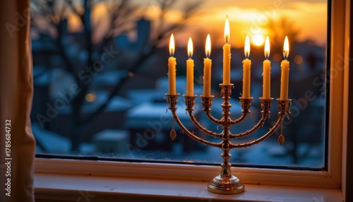 Eighth day of Hanukkah, sunset night, Traditions of Judaisms main holiday, Hannukah, Light eight candles in the menorah