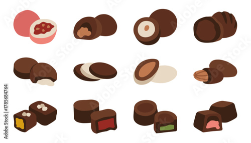 A set of various chocolate bonbon illustrations