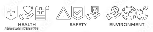 HSE Banner Web Icon Vector Illustration For Health, Healthcare, Clipboard, Warning, Safety, Flask, Sprout, Environmental ‘in The Corporate Occupational Safety And Health