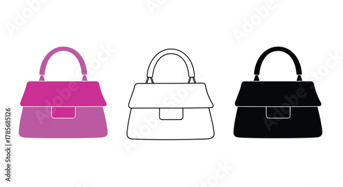 Illustration of stylish woman's handbag in pink white and black