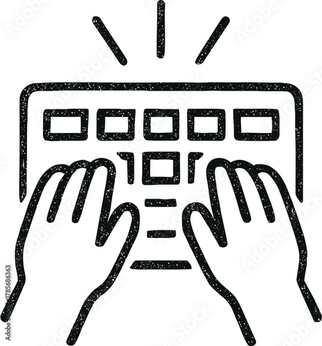 Hands typing on a keyboard with radiating light lines above