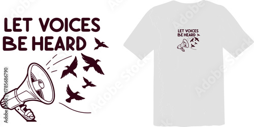 "Let Voices Be Heard" - Megaphone and Birds Free Speech Graphic