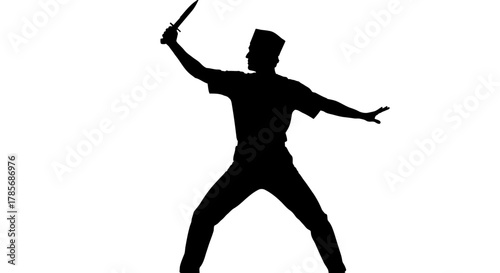 Silhouette man knife attack danger threat aggression black white
