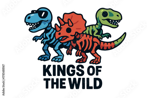 Colorful cartoon dinosaurs in a playful pose showcasing their personalities for kids at a fun event