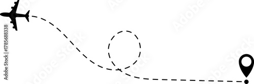 Airplane Route Icon. Travel symbol. Airplane Line Path Icon Set of Air Plane Flight Route.