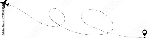 Airplane Route Icon. Travel symbol. Airplane Line Path Icon Set of Air Plane Flight Route.
