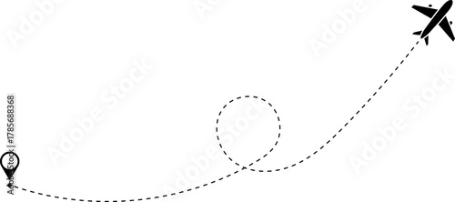 Airplane Route Icon. Travel symbol. Airplane Line Path Icon Set of Air Plane Flight Route.