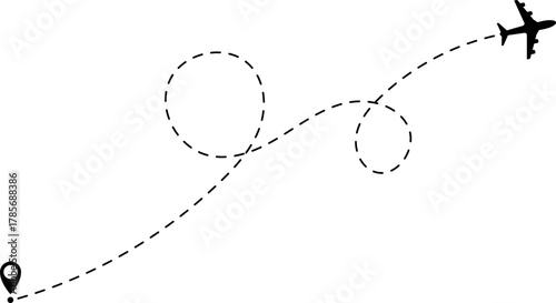 Airplane Route Icon. Travel symbol. Airplane Line Path Icon Set of Air Plane Flight Route.