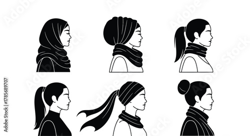 Hijab scarf styles vector illustration fashion head coverings