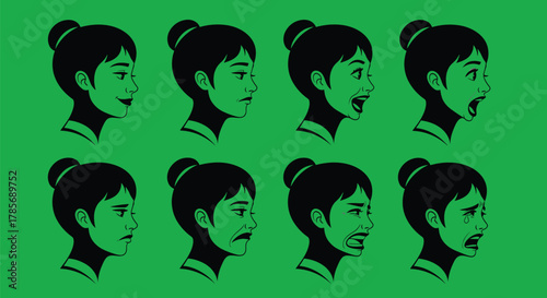 Woman face emotions vector set facial expression illustration