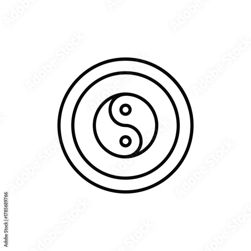 Black and white yin yang symbol within concentric circles