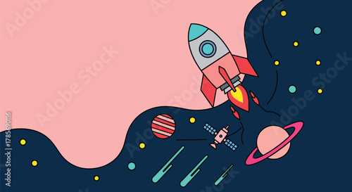 Cartoon space rocket ship illustration vector graphic design