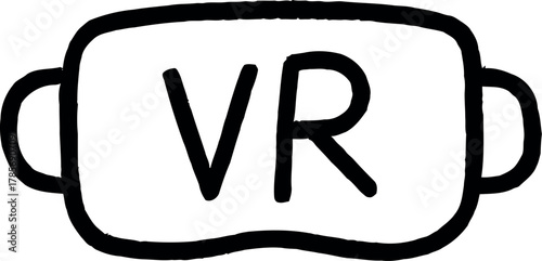 Simple hand drawn outline of vr headset with letters vr inside