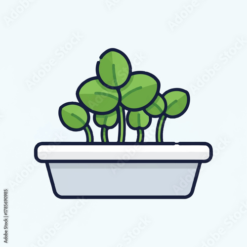Flat illustration of sprouts growing in a white planter