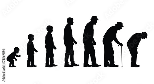 Stages of life silhouette vector illustration aging process