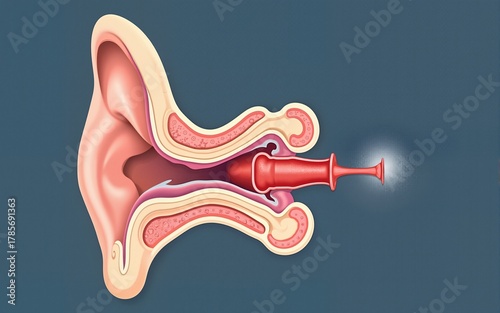 Ear anatomy. Illustration showing the way of a sound wave to the brain. High quality