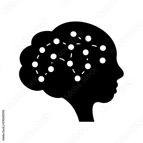 Human head silhouette showing neural network thought process Vector, illustration