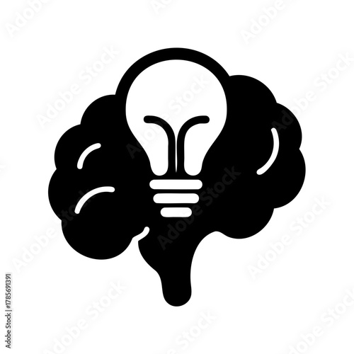 Brain with lightbulb icon representing creative idea thinking Vector, illustration