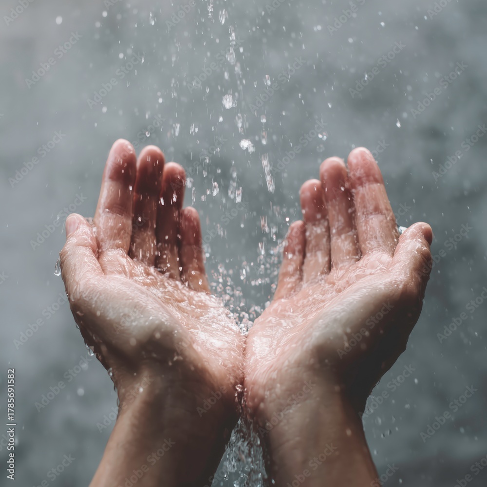 Fototapeta premium Hands Cupping Flowing Water in Soft Natural Light