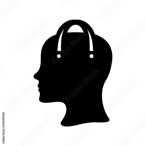 Consumer mind symbol: head silhouette and shopping bag icon Vector, illustration