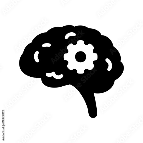 Brain mechanism icon with gear symbol for cognitive process Vector, illustration