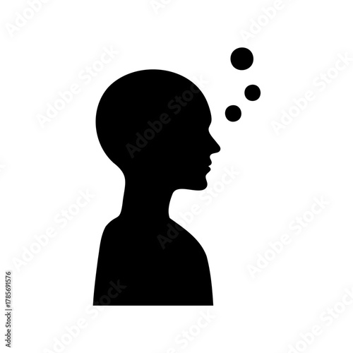 Human head silhouette in profile with three thought bubbles Vector, illustration
