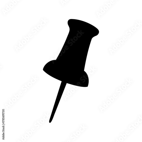 Black pushpin icon design, essential office stationery item Vector, illustration