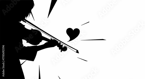 Silhouette of person playing violin with heart symbol emanating