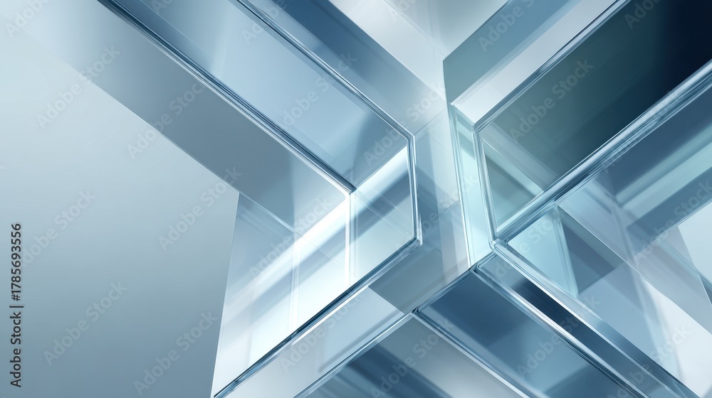 Fototapeta premium Modern Architectural Corner with Interlocking Blue Glass Panels Design