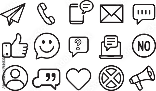 Message, Chat, Talk, SMS, Speech Bubble, and Dialogue Icons — Editable Stroke Outline Vector Isolated on White Background